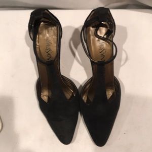 Yves Saint Laurent. Made in Italy size 5 1/2 black suede  and 3 inch heel
